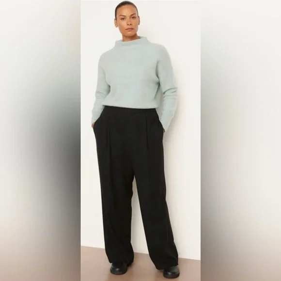 Vince‎ Black Wide Leg Trousers Pant Plus Size 1X Wool Blend Pleated Pull On